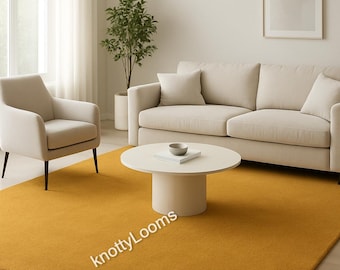 Luxury Mustard Yellow Solid Hand Tufted Rug | Modern Minimalist Area Carpet | Soft Plush Living Room Decor | Custom Size Bedroom Floor Rug
