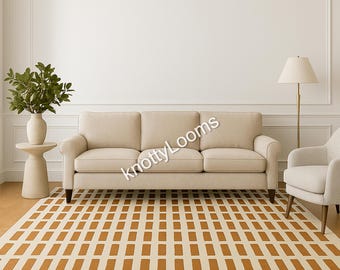 Hand Tufted Wool Rug, Mustard Geometric Area Carpet, Modern Living Room Home