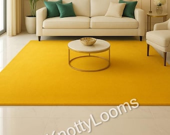 Hand Tufted Wool Rug, Solid Yellow Modern Carpet, Custom Living Room Area Rug