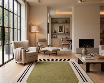 Hand Tufted Wool Rug, Modern Geometric Area Carpet, Olive Green Minimalist Home Decor