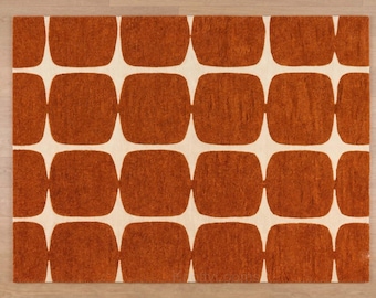 Hand Tufted Handmade Wool Rug, Rust Orange Cream Geometric Area Rug, Modern Living Room Carpet, Contemporary Designer Home Decor