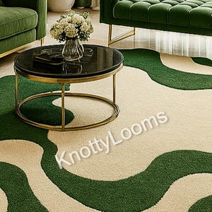 Modern Abstract Green Beige Rug, Hand Tufted Wavy Pattern Carpet ...