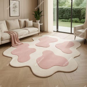 Abstract Pink Blob Area Rug: Wavy Modern Tufted Wool Carpet