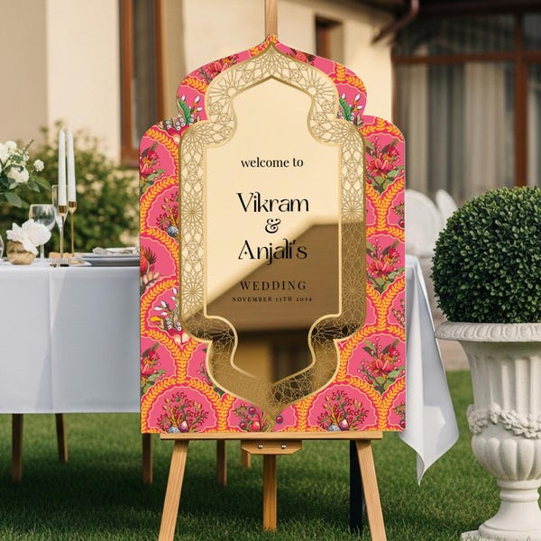 Custom Acrylic Indian Wedding Welcome Sign, Floral Decor