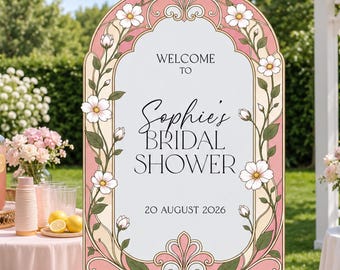 Pink Floral Bridal Shower Welcome Sign,  Custom Bridal Shower Sign, Bridal Entrance Sign, Printed Signs in Mirror Or Acrylic