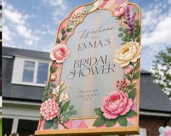 Pink Bridal Shower Sign, Floral Bridal Shower Welcome Sign, Frosted Bridal Entrance Sign, Printed Signs in Mirror Or Acrylic