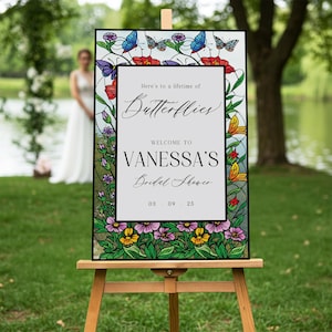 Here&#39;s To A Lifetime Of Butterflies Bridal Shower Sign, Stained Glass Bridal Shower Sign, Garden Butterfly Bridal Shower Decorations