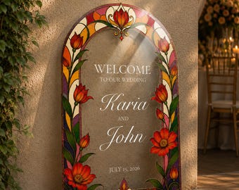 Burnt Orange Floral Wedding Welcome Sign, Custom Wedding Sign, Welcome To Our Wedding Decorations