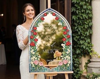 Roses Wedding Sign, Custom Wedding Welcome Signs, Red Floral Welcome To Our Wedding Signage,  Wedding Decorations
