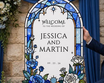 Roses Wedding Sign, Blue Rose Wedding Welcome Signs, Welcome To The Wedding Signs, Floral Wedding Decorations
