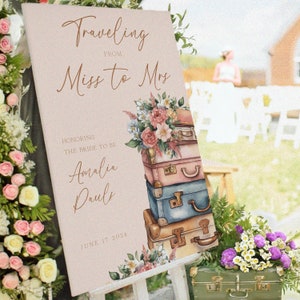 Travel Bridal Shower Sign, Travel Theme Bridal Shower Welcome Sign, Traveling From Miss To Mrs Bridal Shower Sign FramedFablesStore