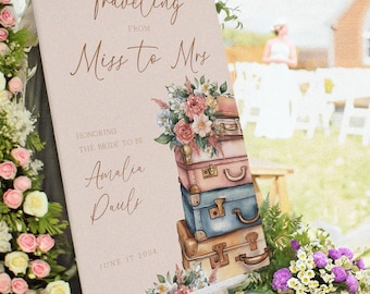 Travel Bridal Shower Welcome Sign, Suitcase Design, Personalized