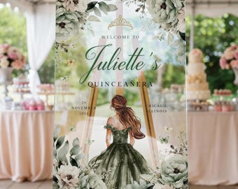 Personalized Sage Green Quinceanera Welcome Sign