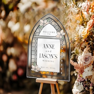 Acrylic Wedding Welcome Sign, Stained Glass Wedding Sign, Mirror Or Acrylic Floral Wedding Entrance Sign, Floral Wedding Decorations