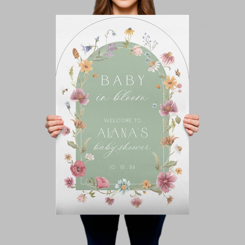 Personalized Wildflower Baby Shower Welcome Sign, Baby In Bloom Paper
