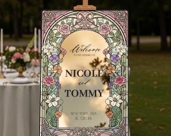 Wildflowers Mirror Wedding Welcome Sign, Stained Glass Wedding Sign, Entrance Sign, Printed Wedding Signs in Mirror Or Acrylic