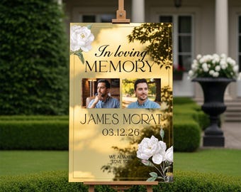 Printed Floral In Loving Memory Sign With Picture, Memorial Sign with Photo, Funeral Sign, Celebration of Life Welcome Sign
