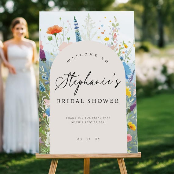 Custom Wildflower Bridal Shower Welcome Sign, Acrylic Floral Decor