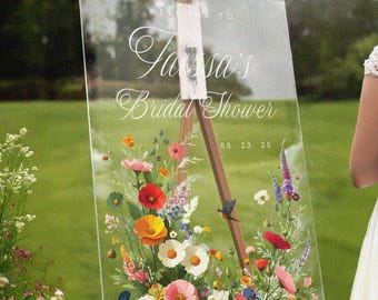Custom Wildflower Bridal Shower Welcome Sign, Acrylic Floral Decor