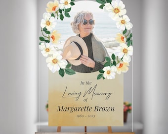 Custom Floral Funeral Sign with Photo, Memorial Poster