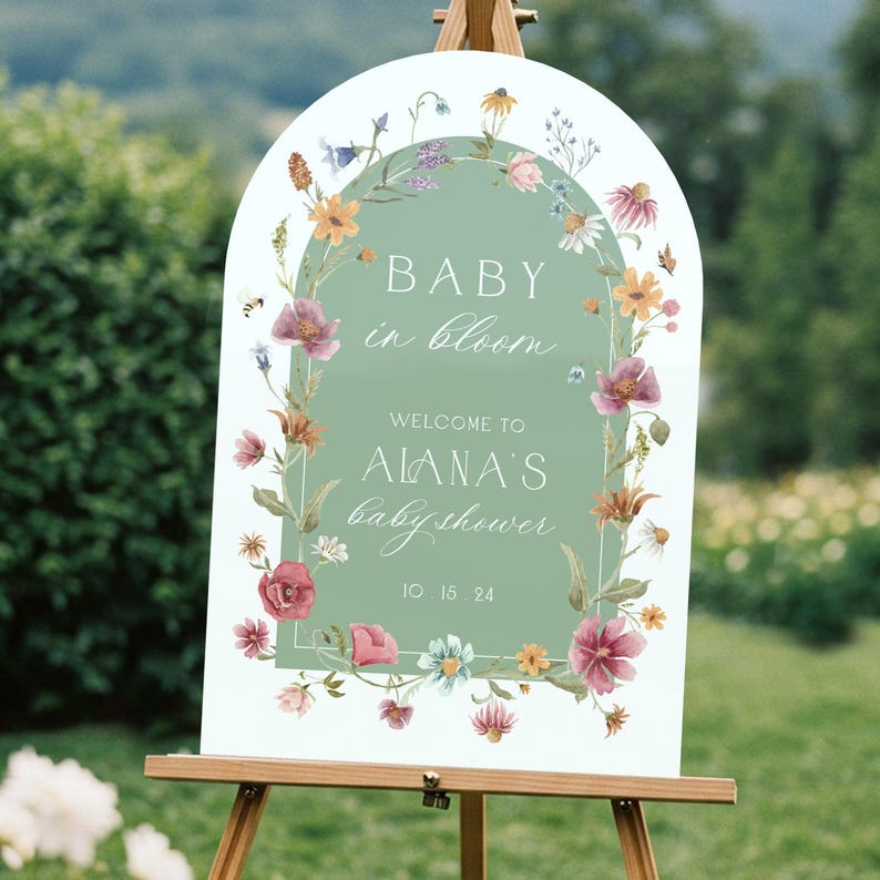 Personalized Wildflower Baby Shower Welcome Sign, Baby In Bloom PVC Board