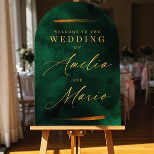 Emerald Green Wedding Sign, Custom Emerald Green And Gold Wedding Welcome Sign, Emerald Green Wedding Decorations FramedFablesStore