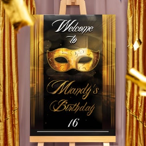 Masquerade Party Welcome Sign, Masquerade Sign, Custom Masquerade Birthday Sign, Masquerade Party Decorations