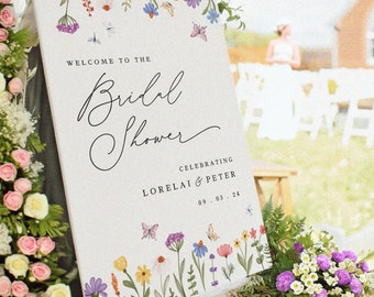Wildflower Bridal Shower Welcome Sign, Personalized Floral Decoration