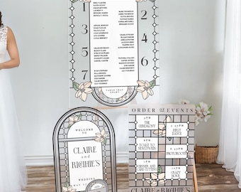Floral Wedding Sign Set, Seating Chart, Table Numbers