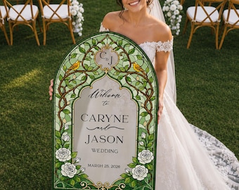 Green Wedding Sign, Custom Acrylic Roses Wedding Welcome Signs, Welcome To Wedding Signs, Floral Wedding Decorations