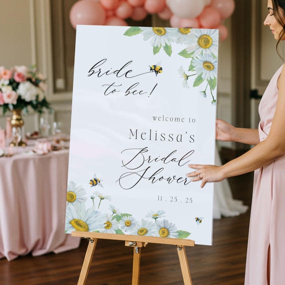 Bride To Bee Bridal Shower Sign, Daisy Frosted Acrylic Welcome Sign
