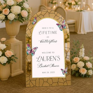 Here’s To A Lifetime Of Butterflies Bridal Shower Sign, Gold Mirror Butterflies Welcome Sign, Butterfly Bridal Shower Decorations