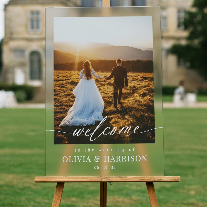 Photo Wedding Welcome Sign, Custom Acrylic Wedding Decor Frosted Acrylic
