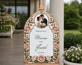 Photo Wedding Sign, Floral Wedding Welcome Sign With Photo, The Wedding Of Sign With Photo, Wedding Ceremony Sign