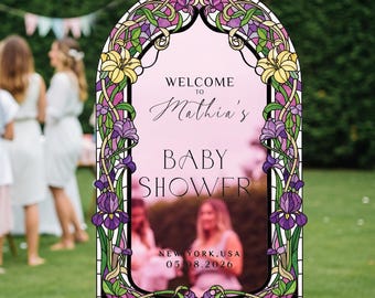 Pink Wildflowers Baby Shower Welcome Sign, Floral Welcome To Baby Shower Signs, Baby Shower Entrance Sign