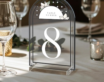 Floral Wedding Table Numbers, Frosted Acrylic Table Signs (8x6 inches)