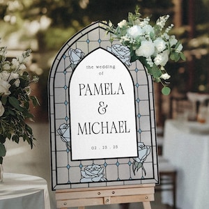 Stained Glass Wedding Sign, Blue Roses Wedding Welcome Sign, Frosted Or Acrylic Wedding Entrance Sign, Floral Wedding Decorations