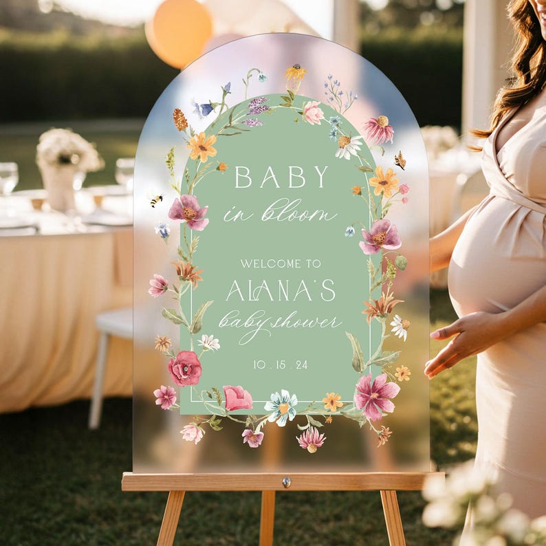Personalized Wildflower Baby Shower Welcome Sign, Baby In Bloom Frosted Acrylic