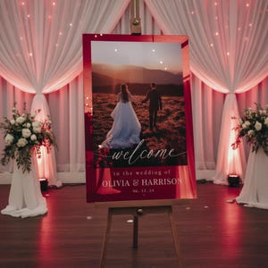 Photo Wedding Welcome Sign, Custom Acrylic Wedding Decor Red Acrylic Mirror