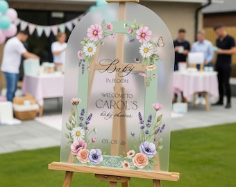 Baby Shower Mirror Sign, Baby In Bloom Welcome Sign, Sage Wildflowers Baby Welcome Signs Mirrored or Acrylic