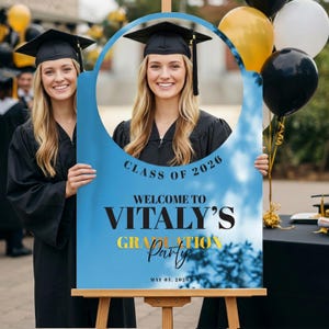 Printed Photo Graduation Sign, Graduation Party Sign, Custom Graduation Picture Sign, Acrylic Graduation Party Favors Blue Acrylic Mirror