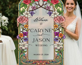 Roses Wedding Welcome Sign, Stained Glass Wedding Sign, Welcome To Wedding Sign, Printed Wedding Signs