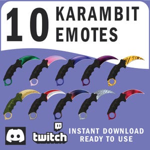 10 Karambit Emotes Subscriber Badges. Counter Strike Inspired for Twitch, Discord, Ready to Use.