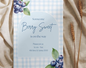 Erdbeer-Babyparty-Einladung - Bearbeitbare Canva-Vorlage (Sofortdownload)