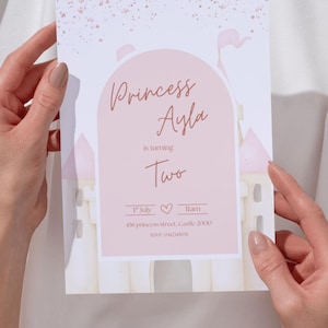 Princess First Birthday Invitation - Editable Royal Party Invite for Girls, Pink & Gold 1st Birthday, Fairytale Digital Template