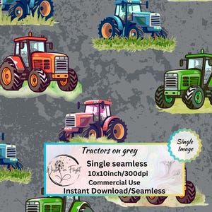 Farm Tractors bright colors Seamless design,  Great for Fabric Printing Wallpaper Scrapbook Paper Crafts Commercial use, Unisex, watercolor
