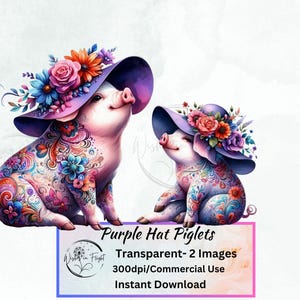 Imágenes de lechones con sombrero morado, clip art transparente, álbum de recortes, amante de los animales, lindo clipart de lechones, arte de pared, clip art individual, arte PNG