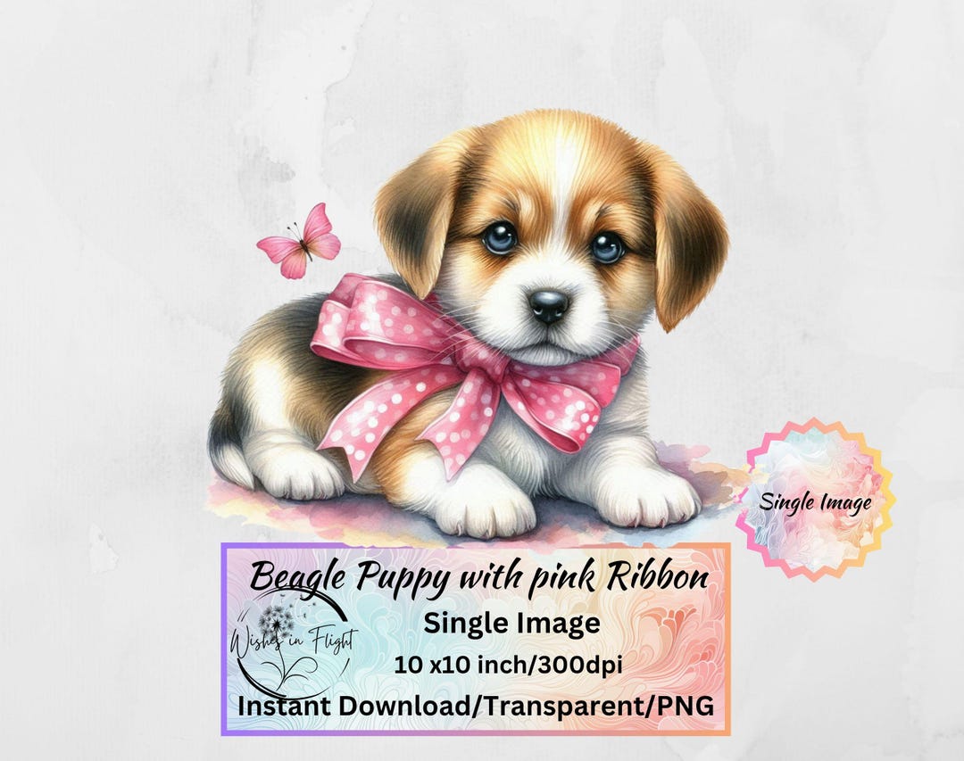 Beagle Puppy With Pink Bow PNG Transparent Clip Art,dog Lover, Cute ...
