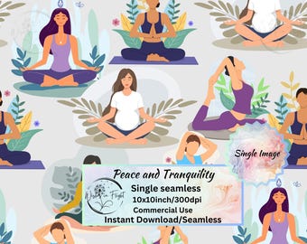 Yoga Pose Pattern: Boho Wellness Fabric, Wallpaper (Digital Download 10x10" JPEG/PNG )
