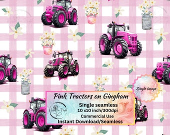Pink farm Tractors Gingham Seamless design, Farm Girl, Tractors  for Fabric Printing Wallpaper Scrapbook Paper Crafts Commercial use